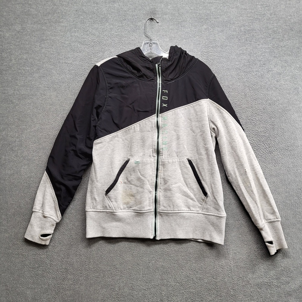 Fox Racing Women Sweatshirt Large Gray Colorblock Full Zip Hoodie READ
